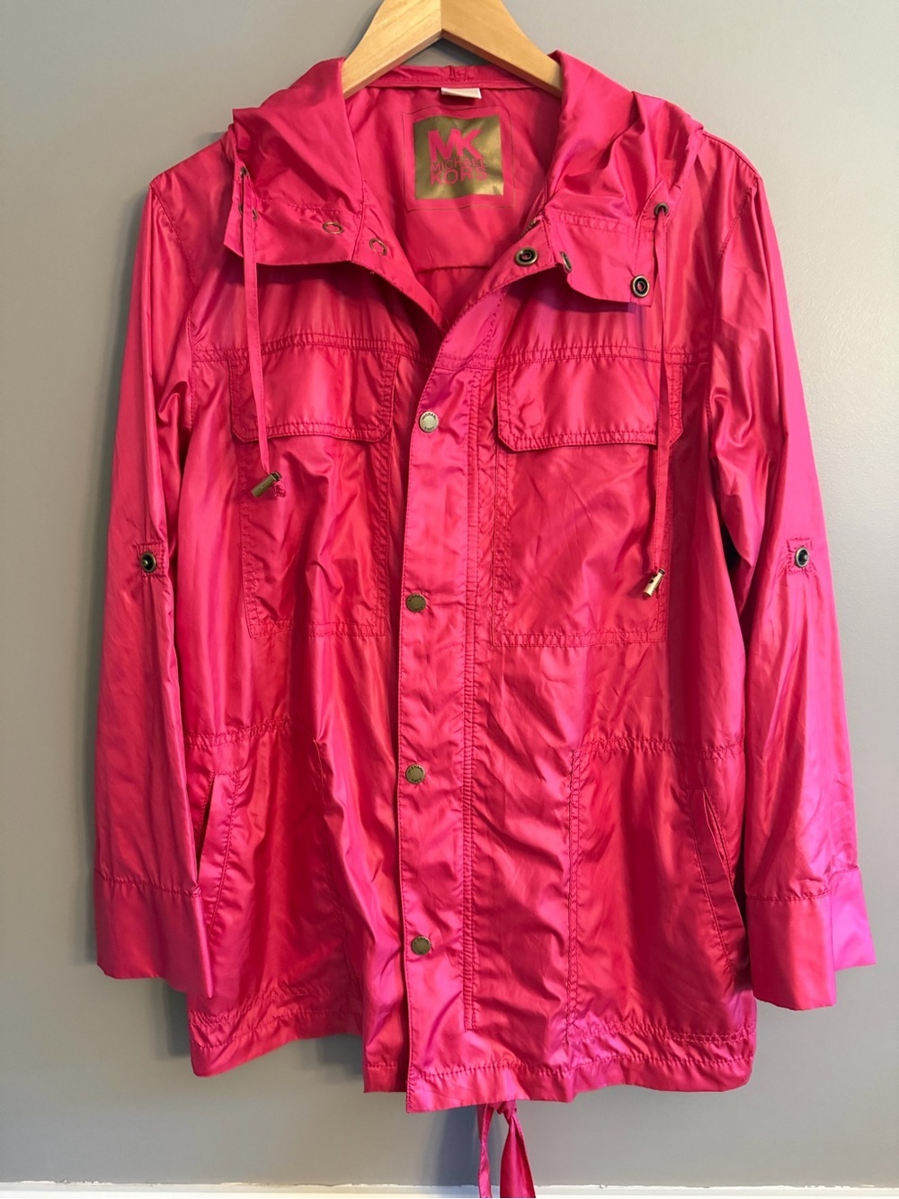 MICHAEL Michael Kors Hot Pink Hooded Lightweight Rain Anorak Jacket Coat Med